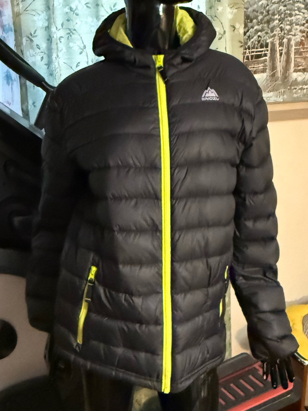 Snozu Black Kids Puffer Jacket with Neon Yellow Trim